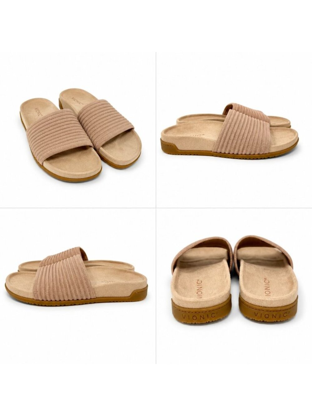 Vionic Evie Supportive Ribbed Knit Slide Sandal Rugby Tan Women 7.5 Arch Support - Picture 4 of 8